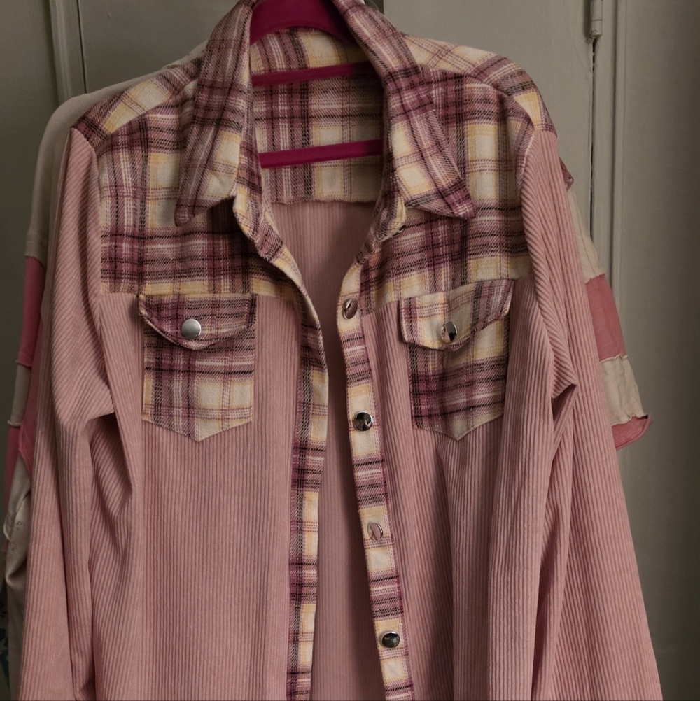Pink Plaid Cord And Flannel. XL
